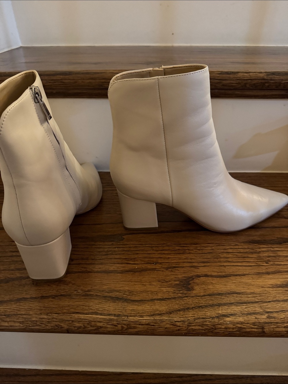 Marc Fisher Cream Pointed-Toe Ankle Booties with Block Heel- very comfortable